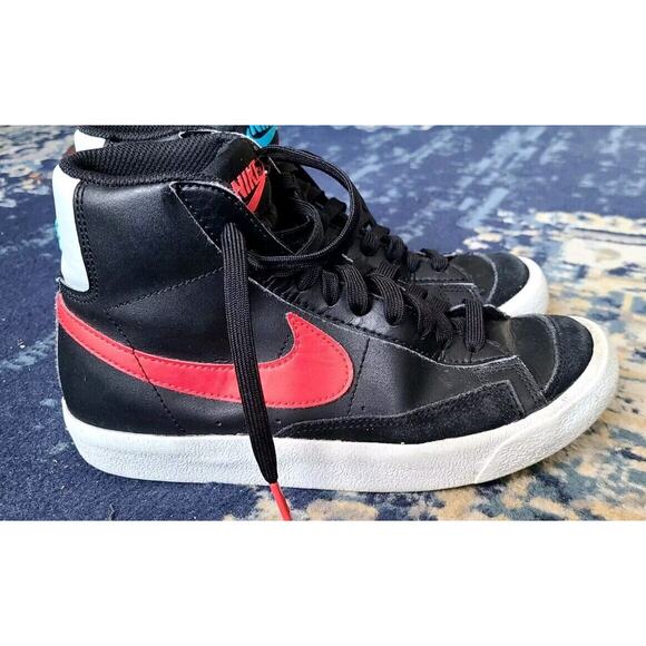 Nike Blazer Mid 77 Black White Blue Red Checks Size 4.5yr - Picture 5 of 8